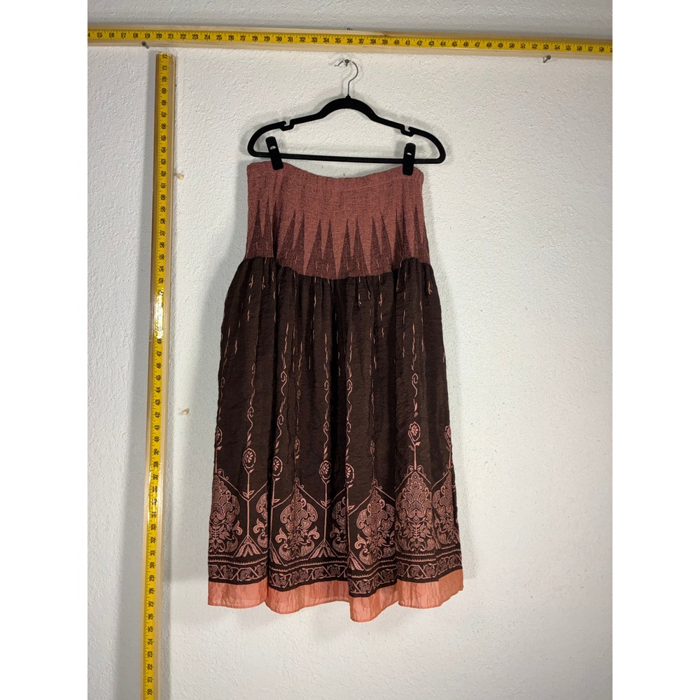 Coldwater Creek Brown Maxi Skirt - M - Crinkle Damask Boho Cottagecore